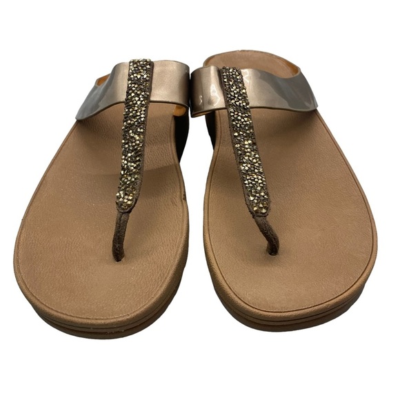 Fitflop Fino Toe-Post Flip Flops Bronze Wedge‎ 9 Style #C89-012 Glitter Studded - Picture 2 of 11